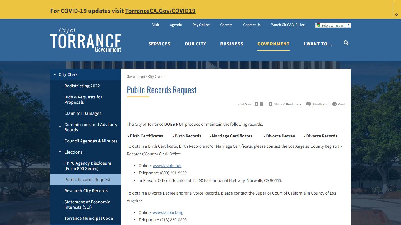 Public Records Request | City of Torrance