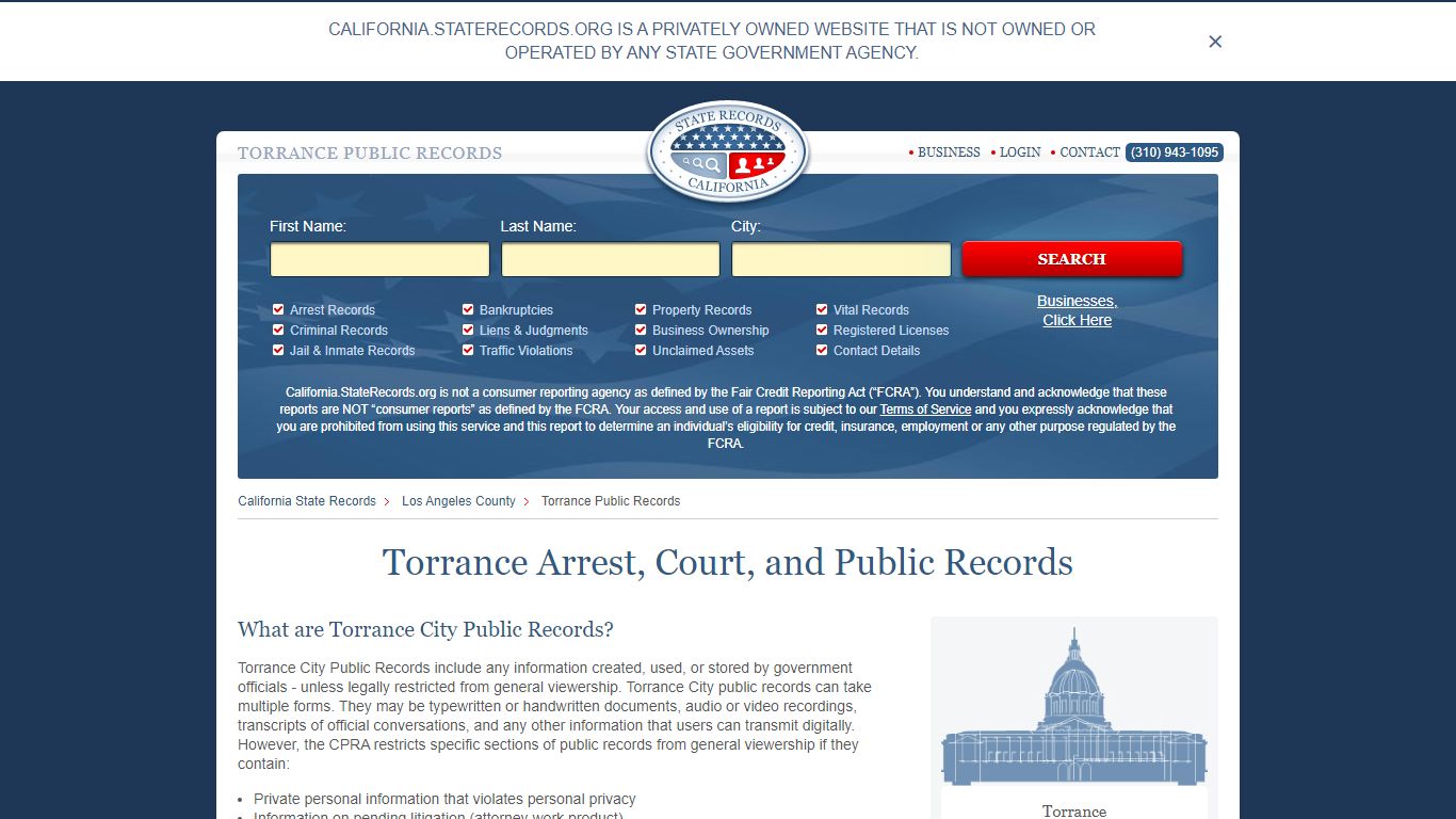Torrance Arrest and Public Records | California.StateRecords.org