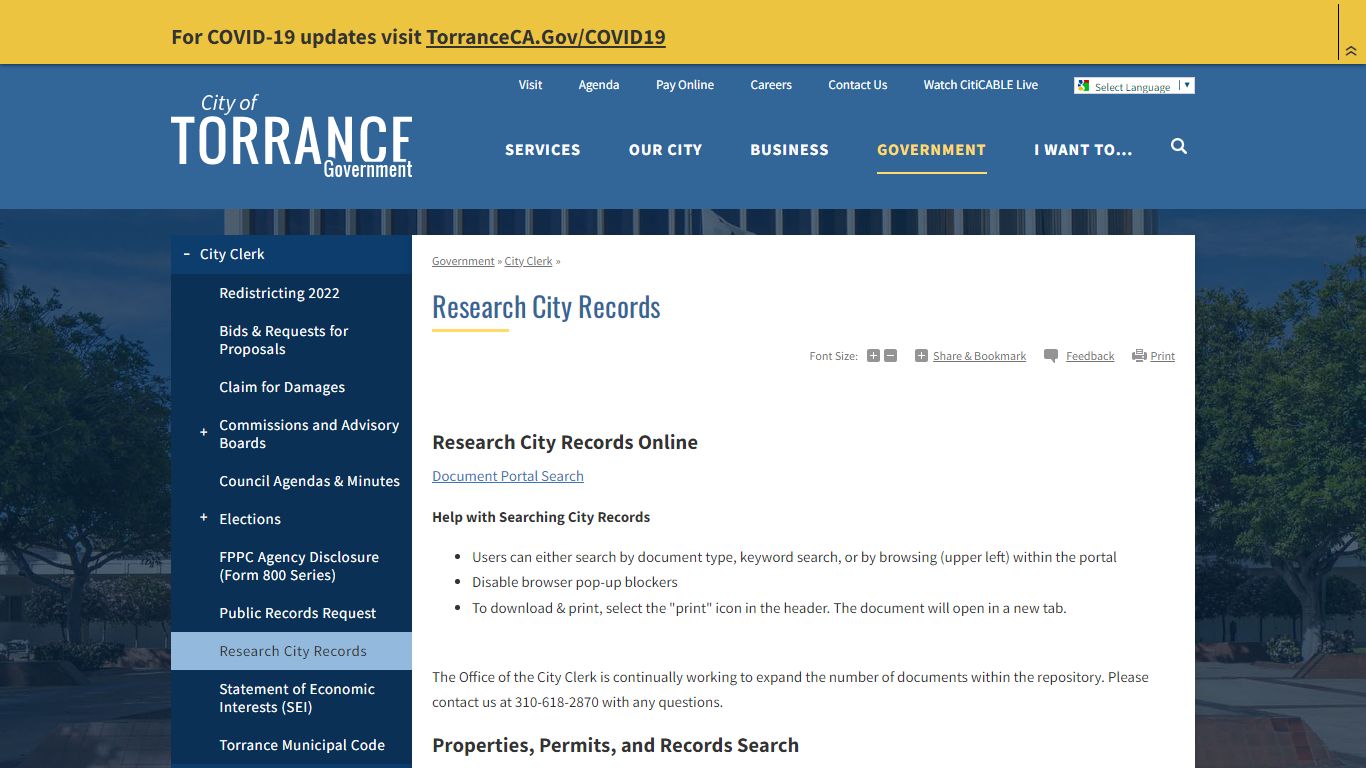Research City Records | City of Torrance